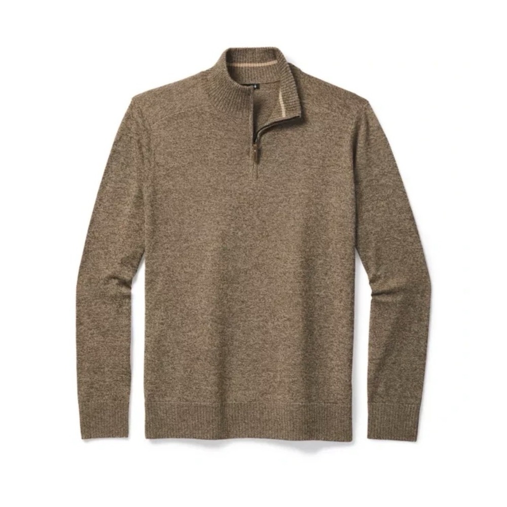 Smartwool Sparwood Half Zip Sweater Large Merino Wool Blend Heather Acorn Brown